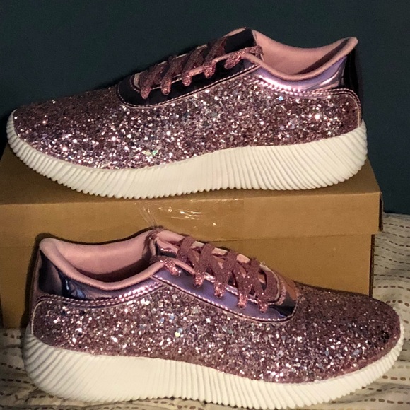 Pink Glitter sneakers Girls Sz 4 - Picture 2 of 2